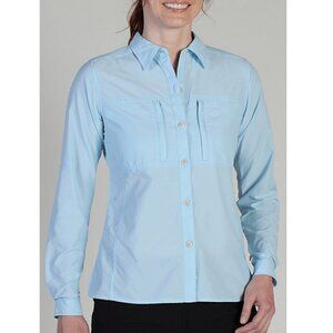 ExOfficio Women's Dryflylite Long Sleeve Shirt, Light Blue, Size Small